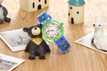 Kids quartz watch with blue frog strap and transparent green case for outdoor sports - Frog