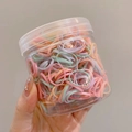 Elastici per capelli colorati macaron spessi in un contenitore di plastica trasparente - Barattolo / 7# Colori Caramella Ispessiti (Circa 500 Pezzi)