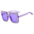 Gafas de sol cuadradas moradas con pedrería de cristal y acabado de purpurina - Montura Púrpura Claro Lentes Púrpura
