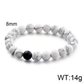 Elastic white stone bead bracelet with 8mm beads and black marble texture finish - White Turquoise Style (KB109644-Z)