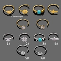 Aros de acero 316L y anillos de nariz con dijes de cruz de opalo y diseños de estrellas - Estilo Cruz (4#) / Dorado
