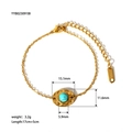 Close-up of 18K gold plated stainless steel bracelet with green stone and size details - Turquoise (YYB023091BI)
