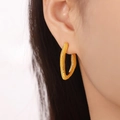 Golden 18K plated titanium steel earrings with irregular lava texture finish - Textured U-Shape Style (Gold)