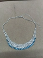 Collier à franges argentées à plusieurs rangs avec strass brillants et pierres bleues - Argent-Bleu