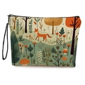 Borsa porta trucco in tela con volpe della foresta e cinturino da polso nero - Stile Volpe della Giungla (款式2)