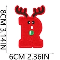 Detailed view of Christmas letter R embroidery patch with reindeer horns and 8cm dimensions - Christmas Reindeer-R