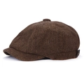Berretto newsboy vintage a spina di pesce marrone scuro per uomo e donna con bottone - 56-61cm (Elastico Regolabile) / Caffè Scuro