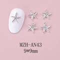 Detailed view of silver starfish nail charms with 9x9mm dimensions and crystals - Full Rhinestone Sea Star Style (AN43)