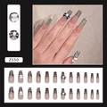 Set unghie finte a quadri grigi con orsetti di perle 3D e fiocchi di camelia chic - Z550 Stile Balletto Tweed (Con Colla)