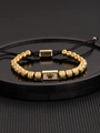 Adjustable gold crown bracelet with zircon inlay and black woven cord for women - Gold Crown Zirconia Plate Bracelet