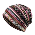 Bonnet en tricot imprimé bohème avec des motifs géométriques colorés et un design rayé - M(56-58cm) / Rose Rouge