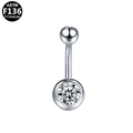 Silver F136 titanium belly button ring featuring a brilliant round cubic zirconia stone - Single CZ & Ball Style / Silver
