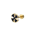 Golden titanium steel cross ear stud with black enamel inlay and screw back closure - Gold