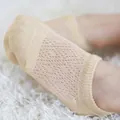 Breathable baby summer mesh boat socks in beige cotton blend on infant feet - 1152-Beige (No Non-slip Grip)