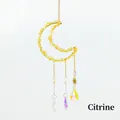 Citrine crystal moon suncatcher with gold accents and iridescent faceted prism pendant - Yellow Crystal Moonstone Wind Chime
