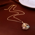 Gold necklace with hollow flower pendant set with pink blue and clear crystals - 48# Necklace-Real Gold Plated-Pink/Blue