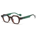Retro polygon sunglasses with brown frames, translucent green temples and metal rivets - Tea Frame Green Temples Blue Light Blocking Lens