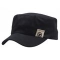 Black cotton military flat top cap with a star logo patch on white background - Black with Star