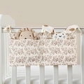 Floral cotton baby crib organizer hanging bag with double pockets for nursery essentials - Khaki Leaf