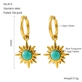 18K vergulde roestvrijstalen zonne-oorbellen met blauwe turquoise inleg - 18K Verguld / Blauwe Turkoois (ZYG-474)