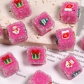 Ciondoli natalizi a cubo rosa satinato con motivi pupazzo di neve per gioielli fai da te - Stile Natalizio-8 (Rosa Smerigliato/Misto) / 21mm / Stile di Natale 8