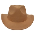 Classic camel brown wool felt western fedora hat with a pinched crown and wide brim - One Size (57-60cm) / Camel (Plain Hat)