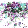 Mix of 8mm purple and green glass beads with evil eye charms for DIY jewelry making - 3 Green Grape Purple