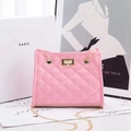 Pink quilted shoulder bag with gold chain strap and metallic twist lock detail - Pink