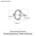 925 silver oval ring base in silver finish for 9x13mm stone inlay with split band design - 9x13mm / White Gold