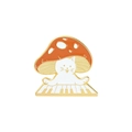 Cute white cat with orange mushroom hat playing piano cartoon enamel pin badge - Piano Cat
