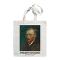 White canvas tote bag featuring Van Gogh Self-Portrait 1887 artistic oil painting print - Self-Portrait with a Straw Hat