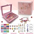 57-piece kids DIY charm bracelet kit with pink jewelry box and colorful beads - 57-Piece Set Multicolor 9-Grid Jewelry Box Kit (HK865)
