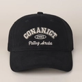 Detail of black baseball cap with white 3D embroidery and breathable eyelets macro view - M (56-58cm) / Black