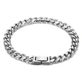 Polished silver stainless steel Cuban link bracelet for men in hip hop rock style - Cuban Curb Chain / 7mm Width / 22cm