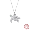 925 sterling silver sea turtle pendant necklace with green gemstone eyes and frosted shell - Silver/45cm