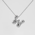 Polished silver titanium steel necklace featuring a liquid metal style letter H pendant - Silver-Letter W