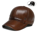Brown leather baseball cap for men with warm ear flaps and side metal buckle detail - Normal Belt Baseball Cap Light Coffee