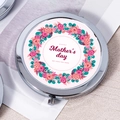 Silver portable compact mirror with pink floral Mother's Day wreath design - We Love You Mom