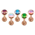 Roségouden roestvrijstalen studs set met vijf kleurrijke iriserende glitter ronde tops - 1.2x6x4mm / Roségoud/Paarse Flitsfilm