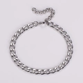 Tobillera de cadena cubana de 8mm en acero inoxidable plateado con cierre de langosta - 8mm de Ancho 23,5+5cm de Largo / Color Acero