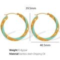 Golden and sky blue twisted hoop earrings in stainless steel with colorful oil drip finish - Small Blue Gold Twisted Hoop Earrings