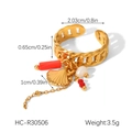 Detalle de anillo de cadena dorada con perla y colgante de coral con dimensiones - Estilo de Borla de Perla y Concha del Océano (HC-R30506) / Dorado