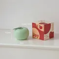 Green apple shaped scented candle with festive red gift box and lucky greeting tags - Green Apple Candle