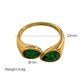 Bague ajustable en titane doré avec deux cristaux verts en forme de goutte d'eau - Vert Foncé