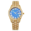 Luxury gold-plated quartz watch with blue dial and full rhinestones for women - Blue Dial Gold Strap