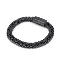 Men's double-layer black woven chain bracelet with gunmetal magnetic metal clasp - Pure Black Woven Style (KB85143-BD)