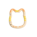 Cat shaped spring snap hook key ring in cream beige with orange and yellow stripes - Grapefruit Pink