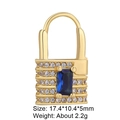 Gold lock charm with blue rectangle stone and micro zircon for jewelry making - Blue Lock X1083