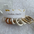 Fashion geometric earring set featuring gold hoops with amber and cream resin details - KC Gold (5570)