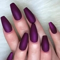 Uñas postizas largas tipo ataúd violeta oscuro mate con acabado efecto terciopelo - Púrpura - Juego de Pegamento de Gelatina Amarilla